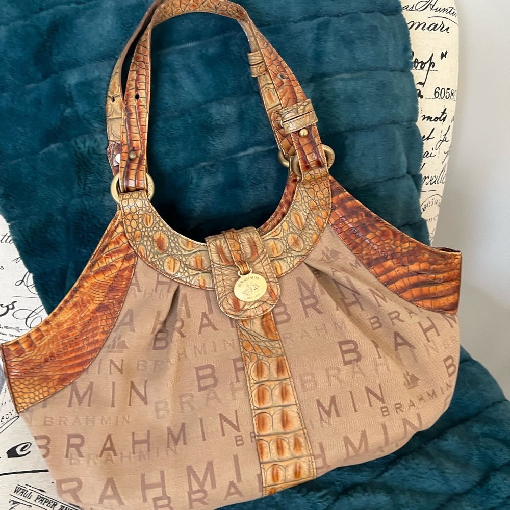 Brahmin Elise Canvas and Croc in Pecan.